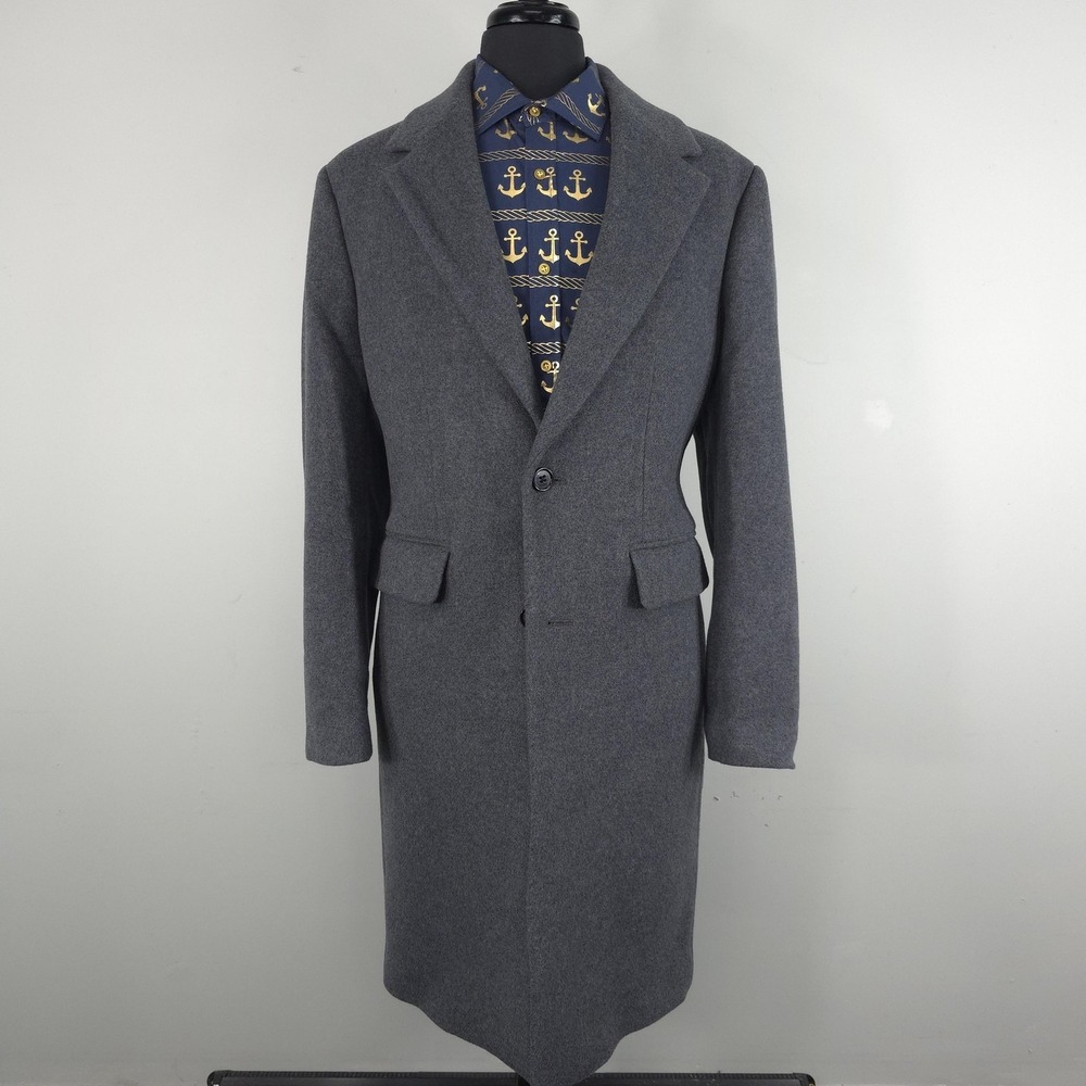 Banana‎ Republic Coat Mens Large Gray Wool Flannel Overcoat Long Lined Classic